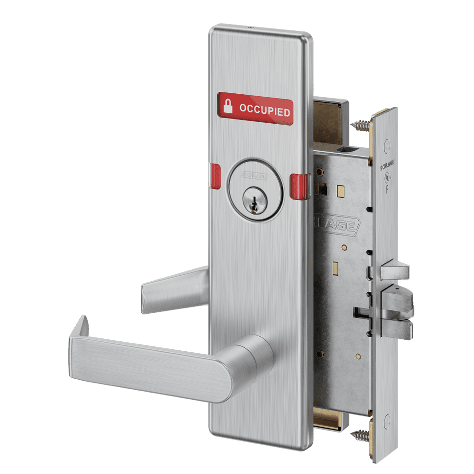 Schlage LV9056 - Vandlgard Entrance/Office Mortise Lock with Automatic Unlocking - Grade 1 Non-Deadbolt Function Single Cylinder Keyed Lever Lock, Exterior Indicator "VACANT/OCCUPIED"