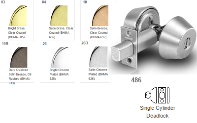 Sargent 486 Single Cylinder x Blank Deadbolt Grade 1 480 Series - Barzellock.com