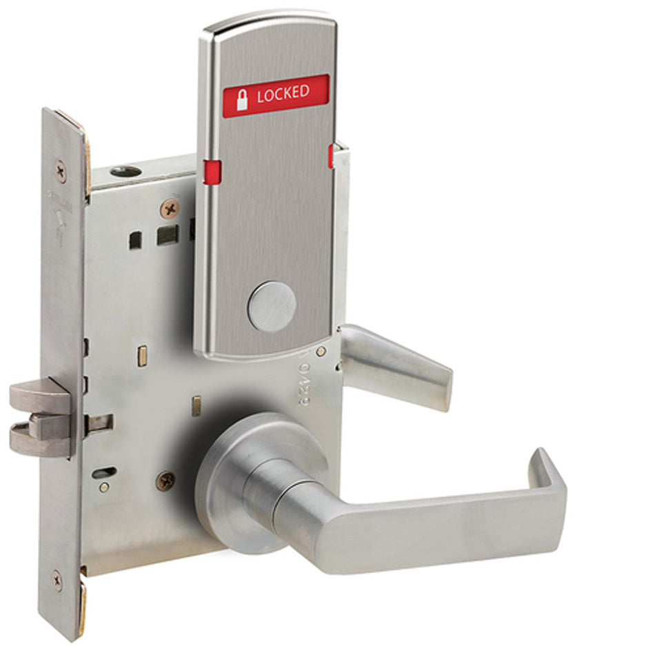 Schlage L9044 - Grade 1 Privacy with Coin Turn Mortise Lock, Exterior Indicator "Locked/Unlocked"