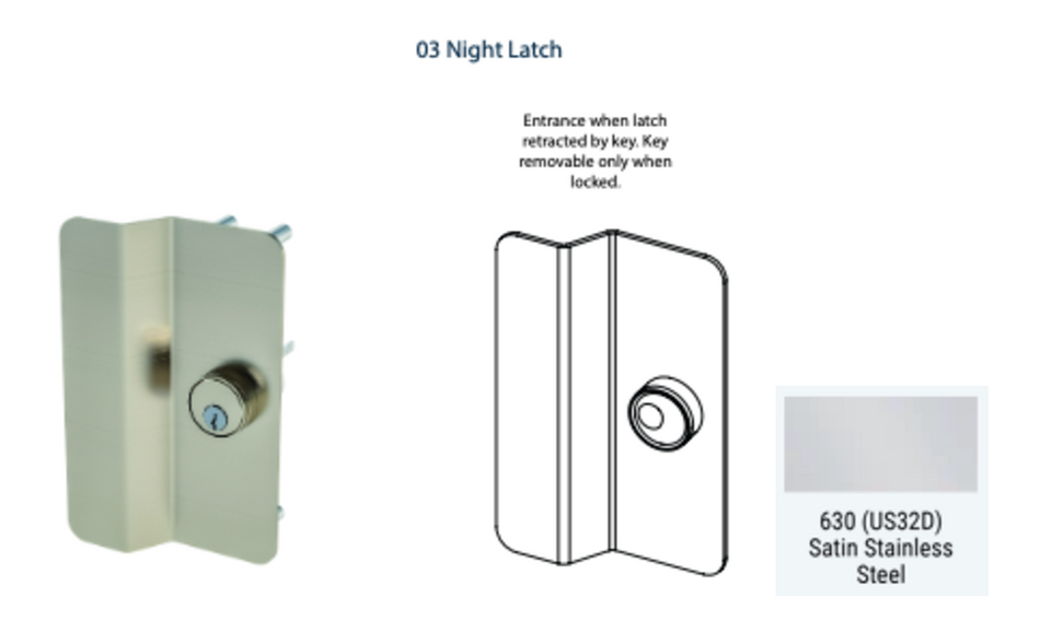 PDQ 6P - 03 Night Latch Pull Plate Exit Device Trim