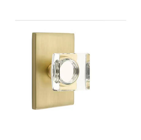 Emtek Modern Square Glass Knob with Modern Rectangular Rosette
