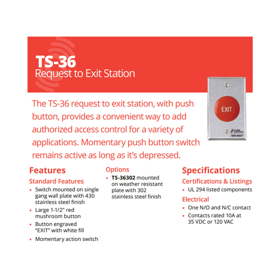 Alarm Controls TS-36 Request to Exit Station