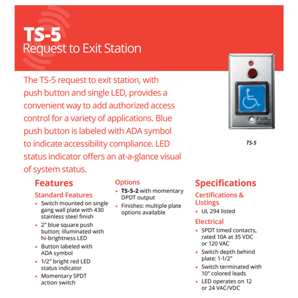 Alarm Controls TS-5 Request to Exit Station