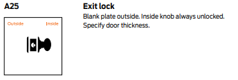 Schlage A25 Exit Lock - Grade 2 Cylindrical Non-Keyed Knob Lock