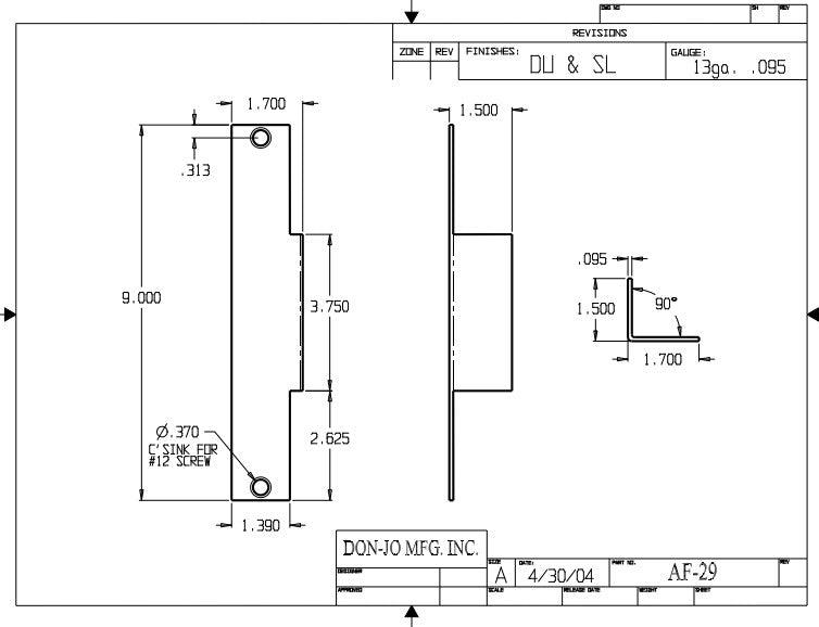 Don-jo AF 29 Electric Strike Filler Plate