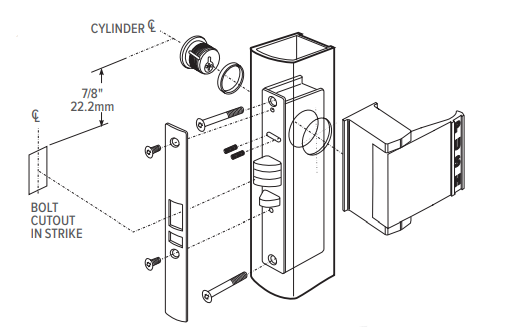 Adams Rite Mortise Latch, Curved Push Paddle & Cylinder Storefront Door Kit