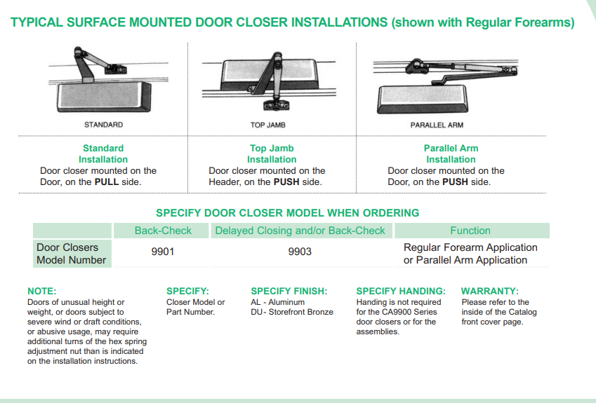 Calibre CA9901 ADA Surface Mount Door Closer Size 2-5