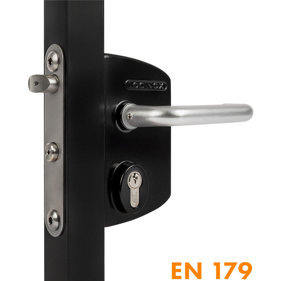 Locinox LPKQU2 - Surface mounted anti-panic gate lock with Aluminum half handle & Cylinder: VSZ - Keyed to differ