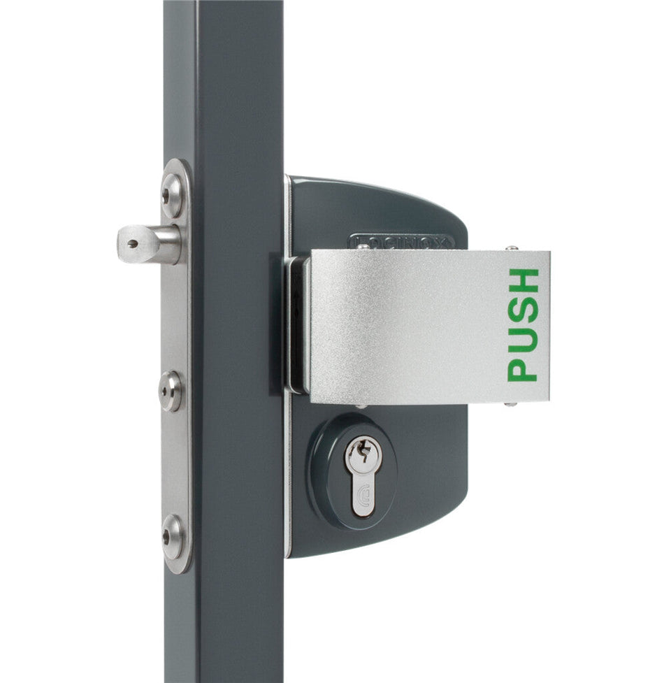 Locinox LPKQU2 - Surface mounted anti-panic gate lock with No handle & Cylinder: VSZ - Keyed to differ