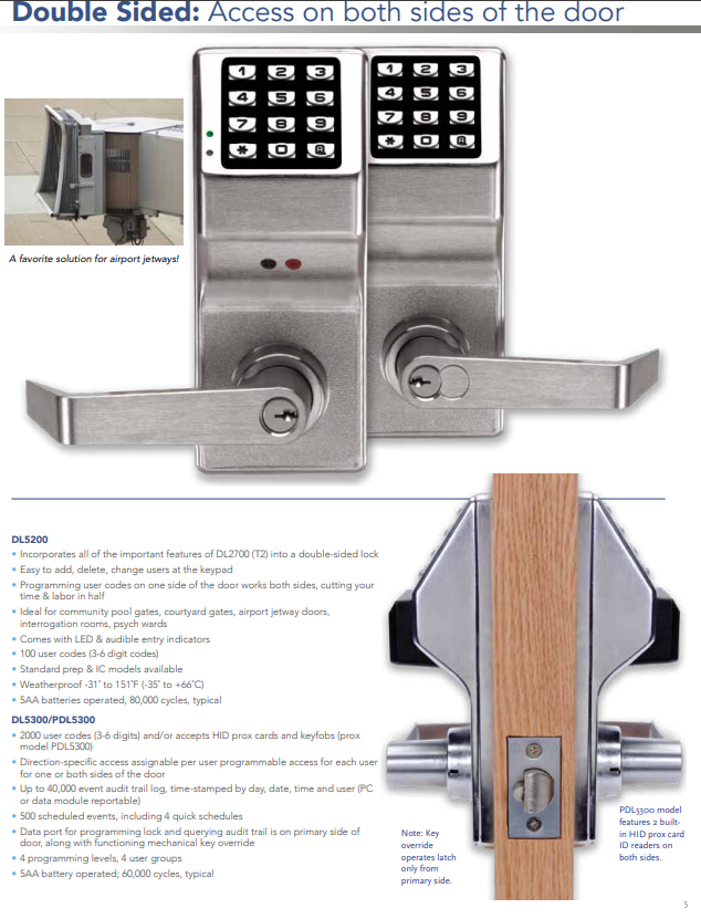Alarm Lock DL5300 Double Sided Pushbutton Lock With Audit Trail