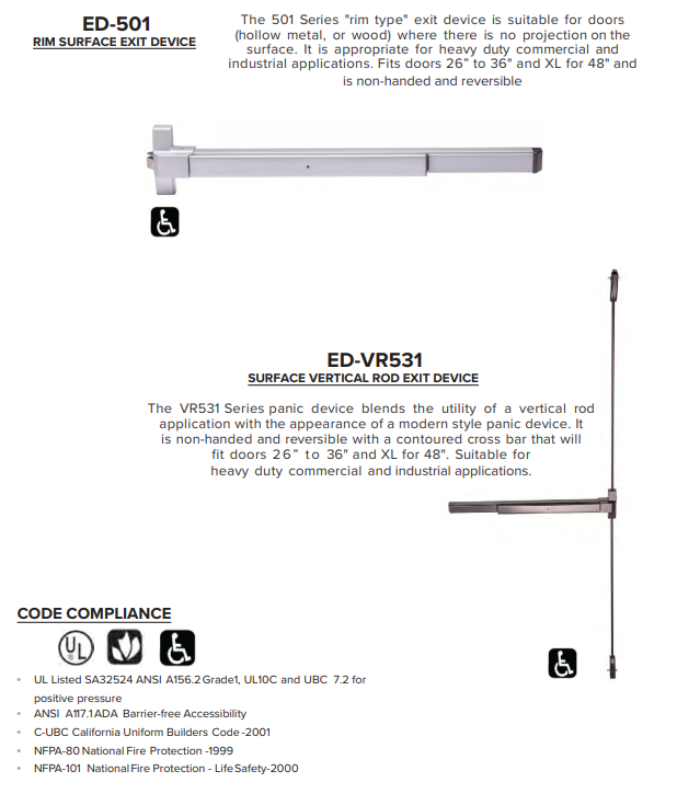 Taco ED-501 Rim Exit Device Imported