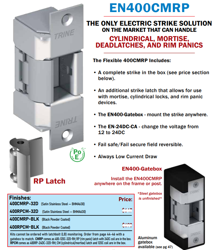 Trine EN400CMRP-32D Outdoor Electric Strike Kit with Weldable Gate Box