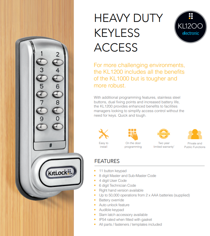 Codelocks KL1200 KitLock Electronic Locker Lock
