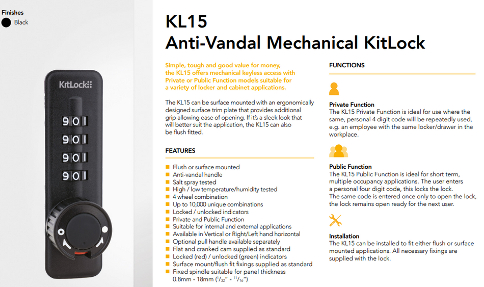 Codelocks KL15 KitLock Mechanical Combination Lock