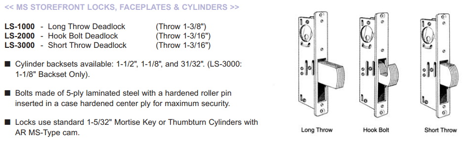 Calibre LS-2001 Storefront Hook Bolt with Flat Faceplate