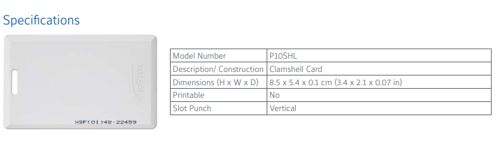 Kantech P10SHL Ioprox Card, 26 Bit, Standard
