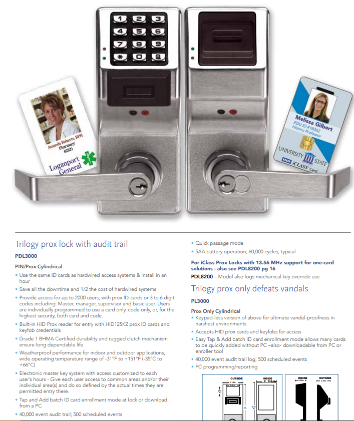 Alarm Lock PL3000 Prox Only Cylindrical Lock