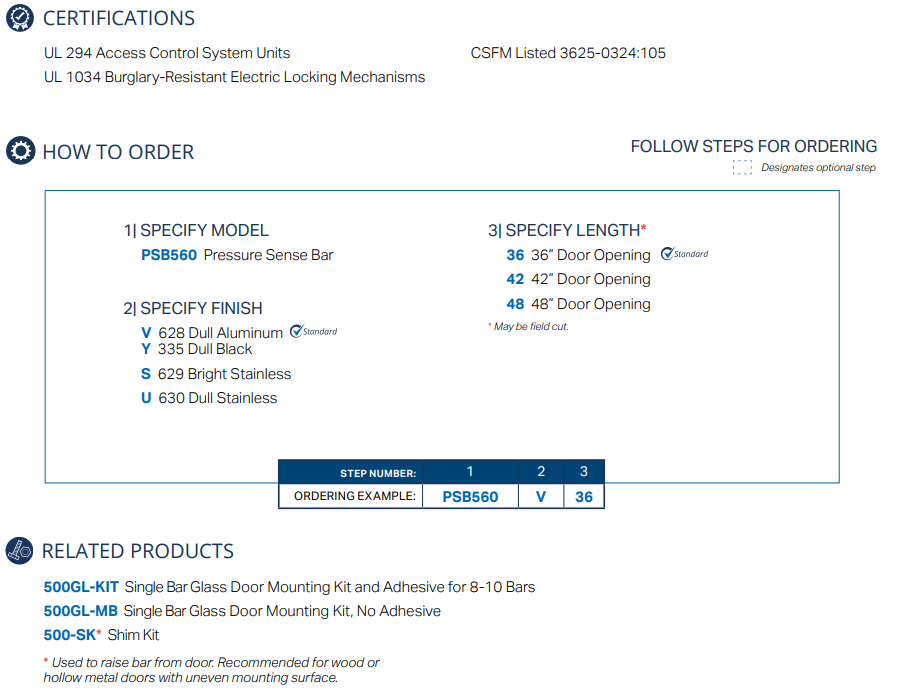 SDC PSB560 Pressure Sense Push To Exit Bar