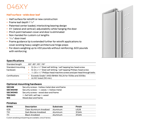 Ives - 046XY Half Surface Wide Door Leaf Hinge