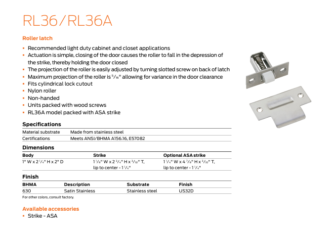 Ives - RL36A Stainless Steel Roller Latch