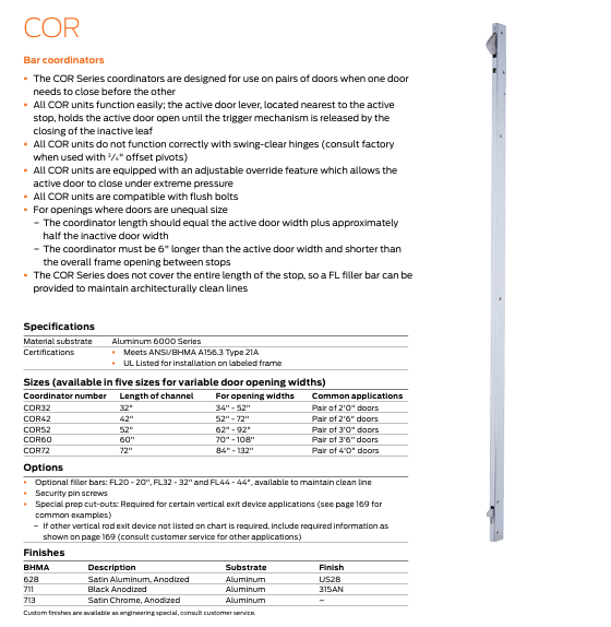 Ives - COR42 Door Coordinator 42" Channel Length