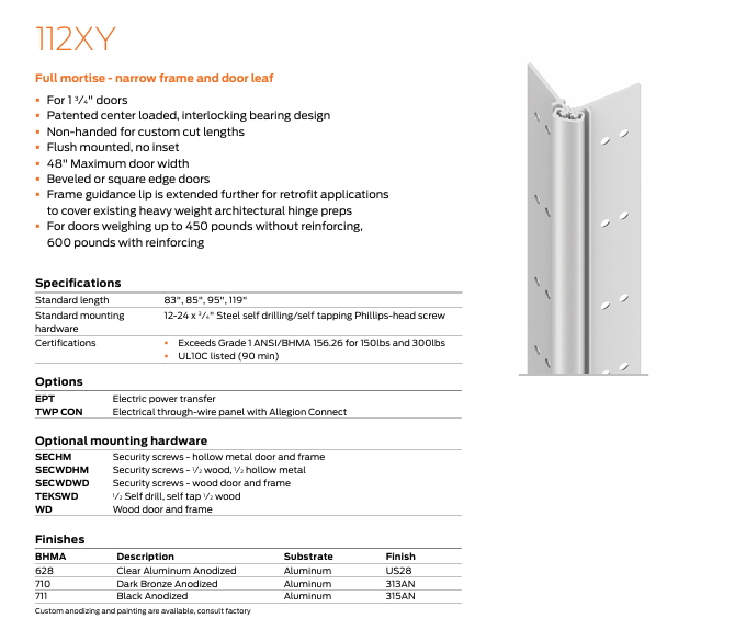 Ives - 112XY Full Mortise Narrow Frame and Door Leaf Hinge