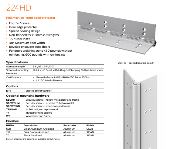 Ives - 224HD Full Mortise Door Edge Protector Hinge