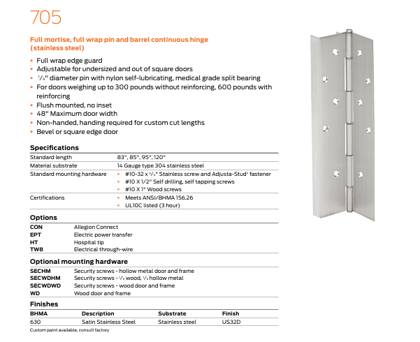 Ives - 705 Stainless Steel Full Mortise, Full Wrap Pin and Barrel Continuous Hinge