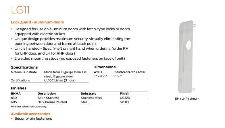Ives - LG11 Lock Guard - Aluminum Doors