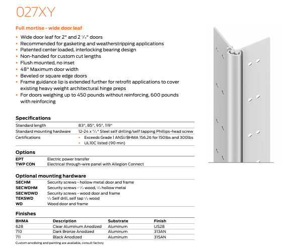 Ives - 027XY Full Mortise Wide Door Leaf Hinge