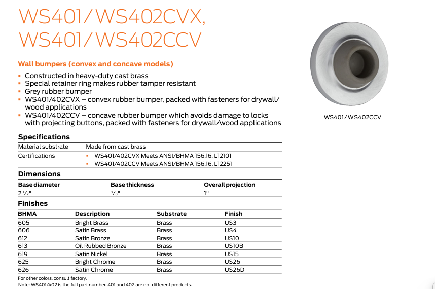 Ives - WS401/402CVX Brass Convex Wall Bumpers