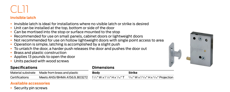 Ives - CL11 Invisible Cabinet Latch
