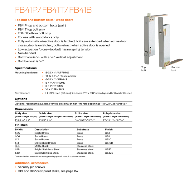Ives - FB41 Automatic Flush Bolt for Wood Doors
