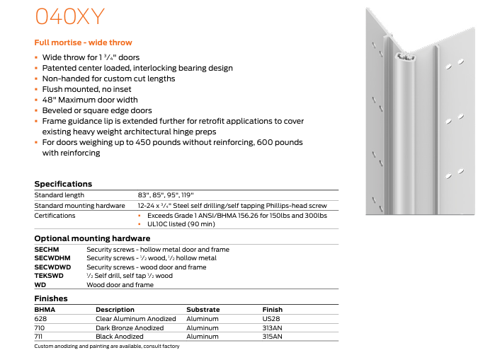 Ives - 040XY Full Mortise Wide Throw Hinge