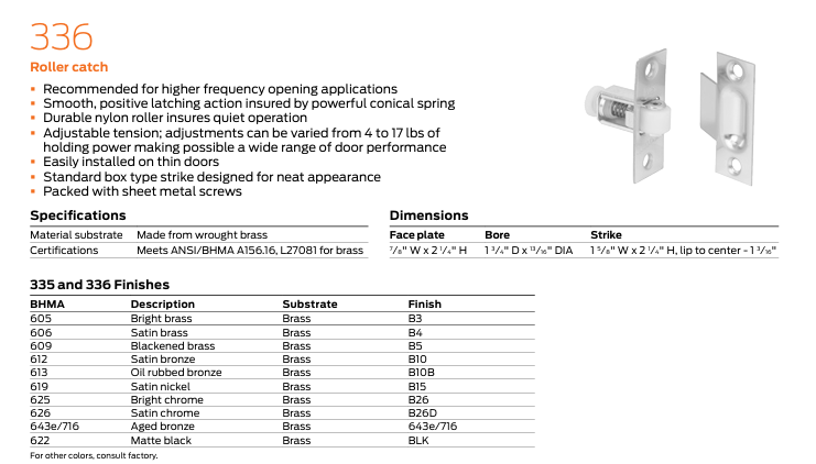 Ives - 336 Adjustable Roller Catch