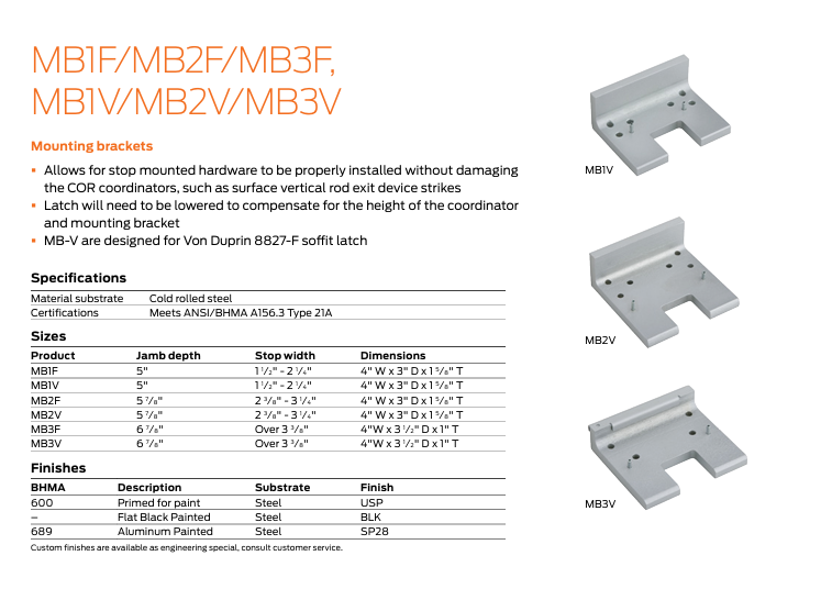 Ives - MB3F & MB3V Mounting Brackets Stop widths over 3-3/8"