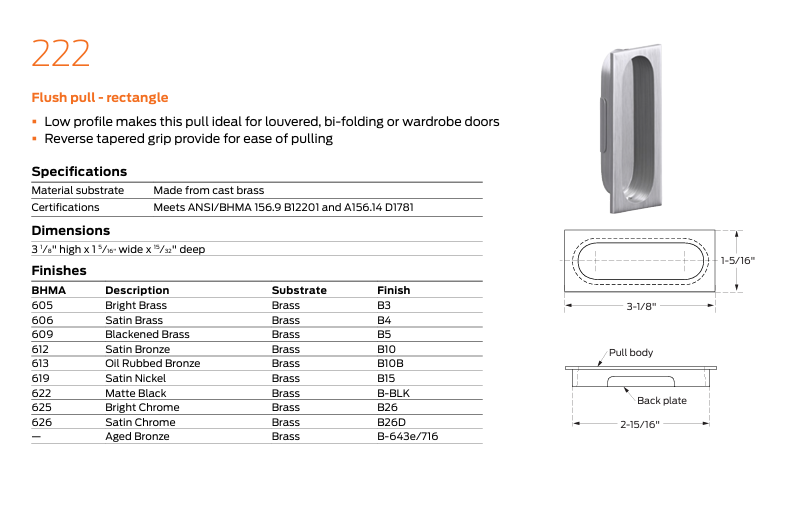 Ives - 222 Flush Pull - Rectangle