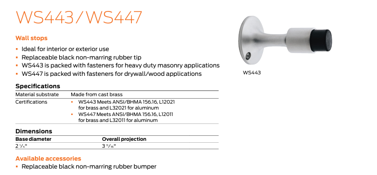 Ives - WS443 Wall Door Stop for Masonry Mounting