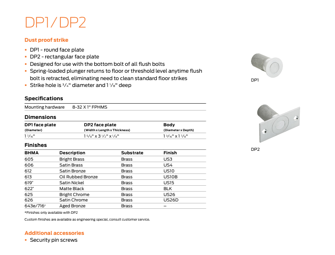 Ives - DP2 Dust Proof Door Strike, Rectangular Face Plate, 1-5/8" x 3-1/2"