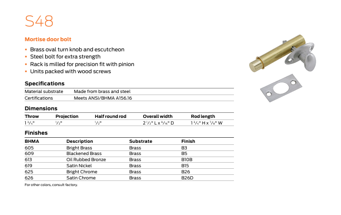 Ives - S48 Mortise Door Bolt
