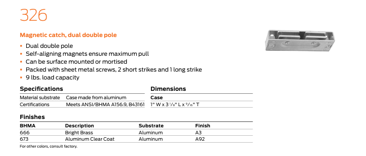 Ives - 326 Dual Double Pole Magnetic Catch