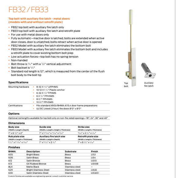 Ives - FB32 Automatic Flush Bolts Metal Doors