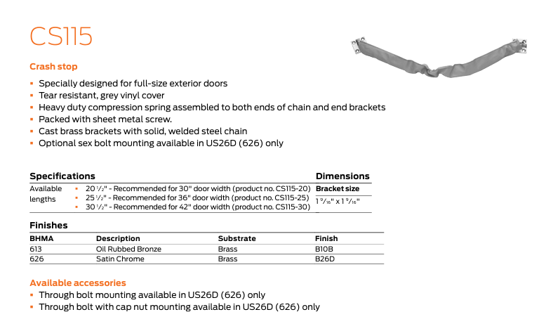 Ives - CS115 Crash Stop for Full Sized Exterior Doors