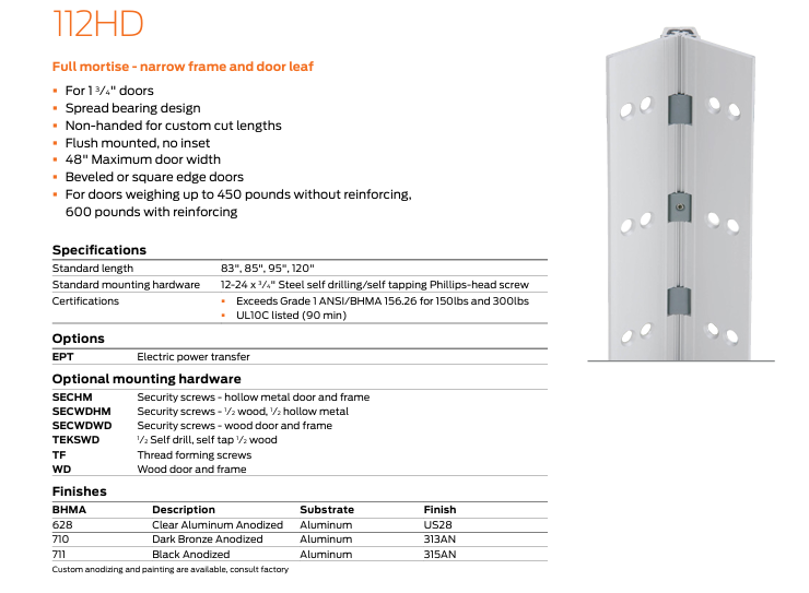 Ives - 112HD Full Mortise Narrow Frame and Door Leaf Hinge