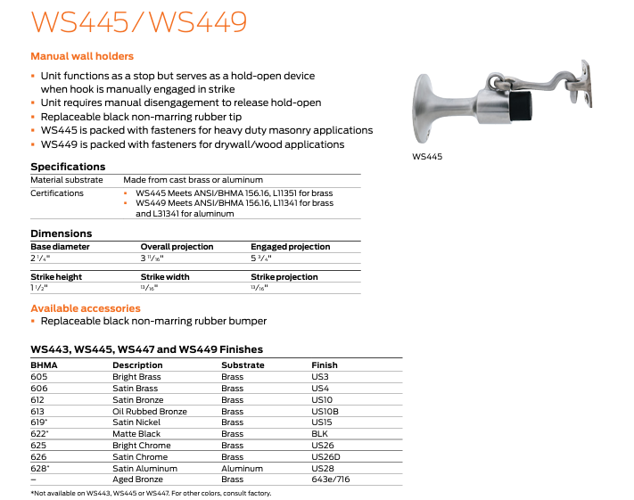 Ives - WS445 Wall Door Stop  with Heavy Duty Holder for Masonry Mounting
