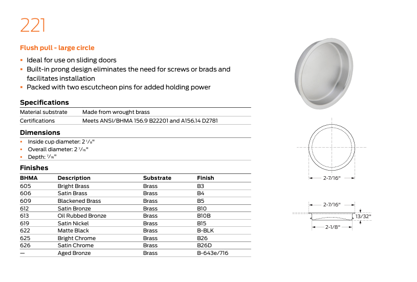 Ives - 221 Flush Pull - Large Circle
