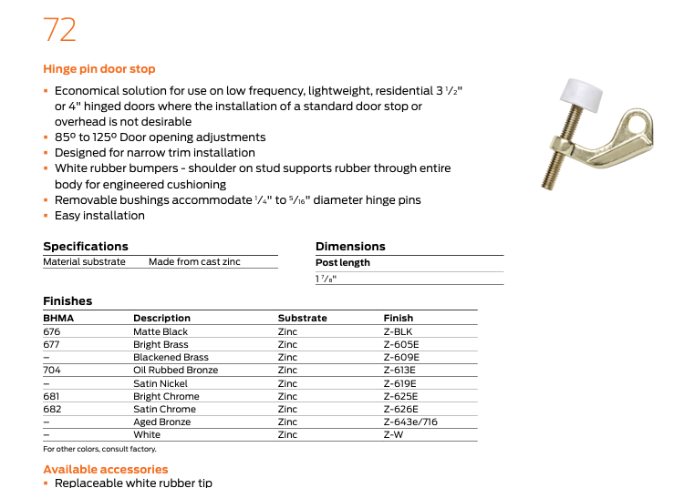 Ives - 72 Zinc Hinge Pin Door Stop
