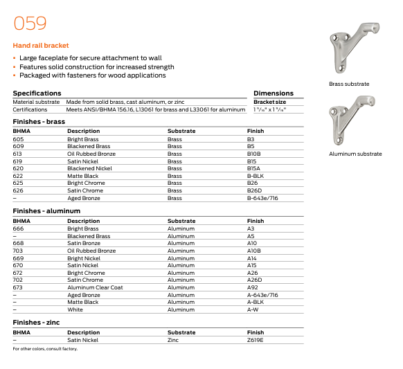 Ives - 059A Aluminum Hand Rail Bracket
