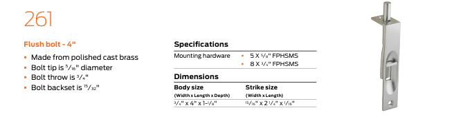 Ives - 261 Manual Flush Bolt