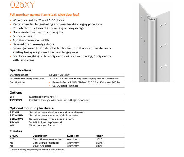 Ives - 026XY Full Mortise Narrow Frame Leaf, Wide Door Leaf Hinge